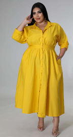 Vestido camisero de manga larga de color liso para mujer de tallas grandes