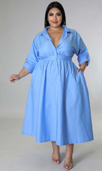 Vestido camisero de manga larga de color liso para mujer de tallas grandes