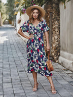 Vestido de playa floral con escote en V para mujer