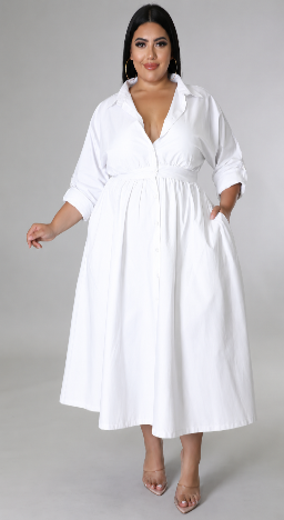 Vestido camisero de manga larga de color liso para mujer de tallas grandes