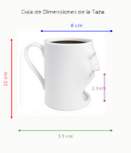Taza de desayuno, taza de leche y taza de café.