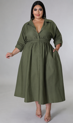 Vestido camisero de manga larga de color liso para mujer de tallas grandes